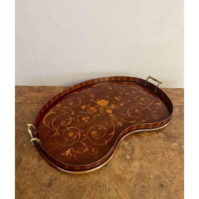 Metal Antique Edwardian Marquetry Inlaid Tray, 1900 For Sale - Image 7 of 7