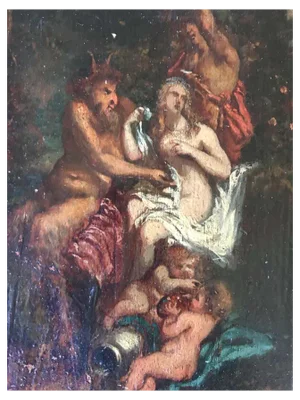 Italian School Artist, Faun and Nymph, 1700s, Oil on Panel