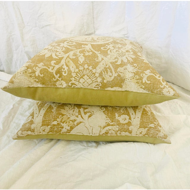 Rustic European Pair of Rustic European Linen Decor Pillows Gryphon Print For Sale - Image 3 of 7