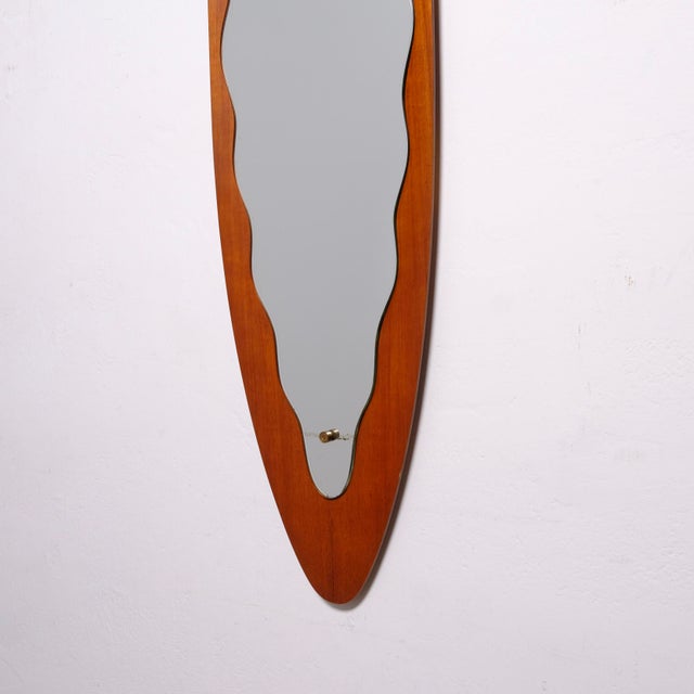 Modern Italian Oval and Convex Teak Mirror, 1950s For Sale - Image 3 of 9