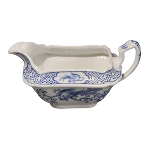 Antique Dudson Wilcox & Till England Vanity Pattern Blue & White Serving Ware Gravy Boat