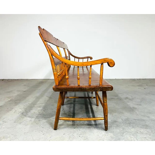 Wood 19th Century American Windsor Bench, Pine & Poplar, Heirloom Quality For Sale - Image 7 of 11