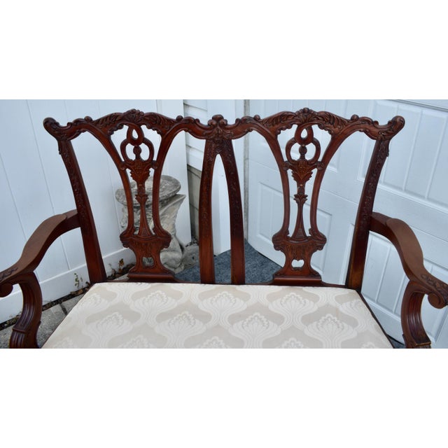 Vintage Carved Mahogany Settee Chippendale Style Ball & Claw Feet For Sale - Image 10 of 16