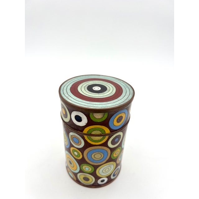 Ceramic Geometric Cloisonne Enamel Lidded Jar Tea Pot by Fabienne Jouvin, France, 1980s For Sale - Image 7 of 7