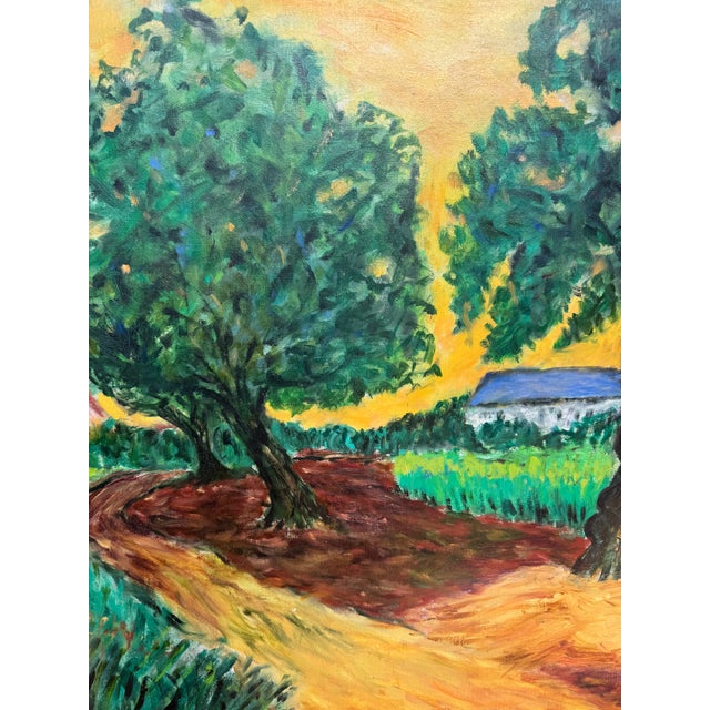 Impressionist Vintage Van Gogh-Style Impressionist Landscape Oil on Canvas Painting For Sale - Image 3 of 17