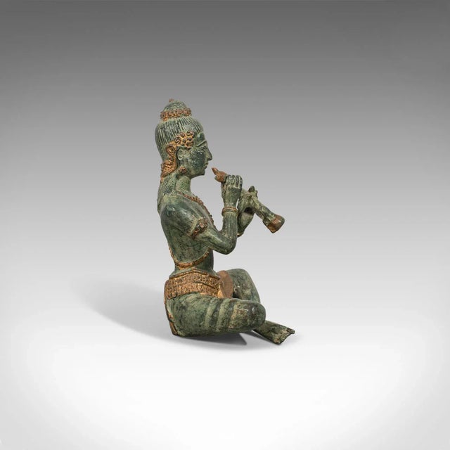C. 1900 Bronze Oriental Antique Bronze Decorative Musician Figure For Sale - Image 6 of 13