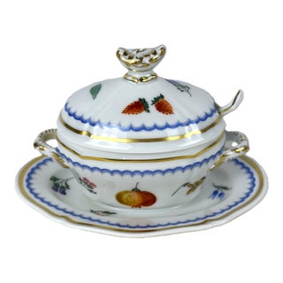 1980s Richard Ginori Mustard Pot With Spoon – Italian Fruits Pattern- 3 Pieces For Sale