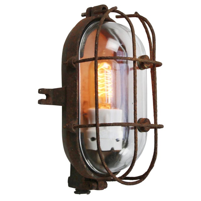 Industrial wall or ceiling lamp made by industria rotterdam cast iron, clear glass e27/e26. Depending on destination, all...