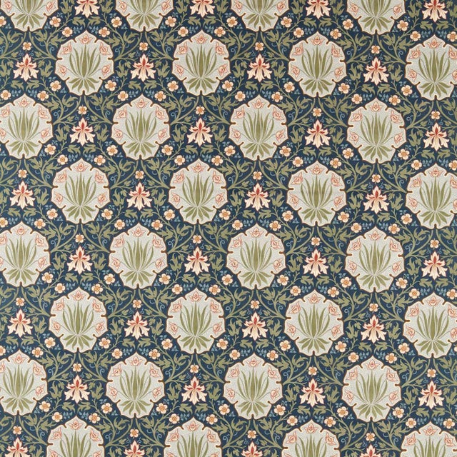 Morris & Co. Iris & Rose Fabric in Indigo/Thyme For Sale