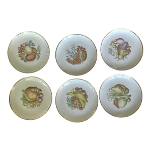Vintage Upsala Ekeby Karlskrona 1960's Fruit Porcelain Plates With Gold Rim - Set of 6
