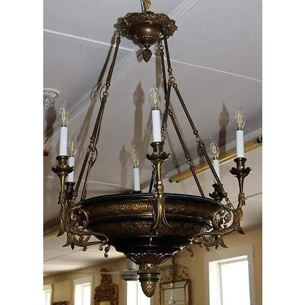 Traditional ​Antique 1900s French Empire Style Figural Carved Dragons 9 Light Chandelier For Sale - Image 3 of 9