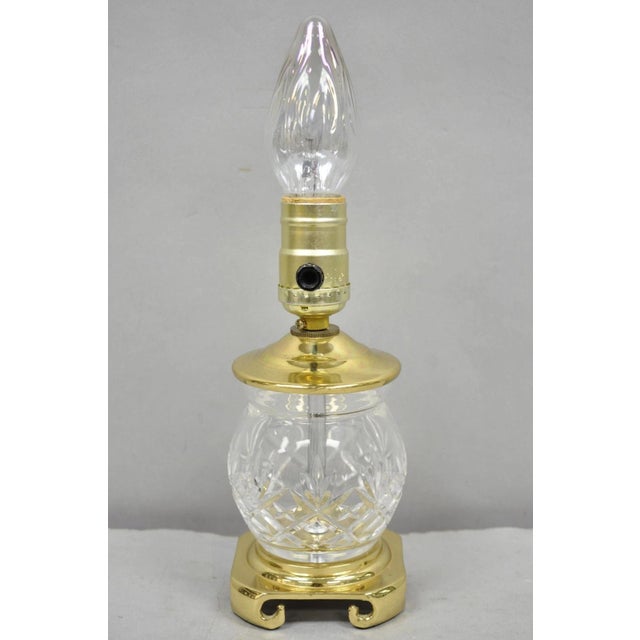 Late 20th Century Waterford Style Small Petite Cut Glass Brass Boudoir Table Lamp by Great Creator For Sale - Image 10 of 11