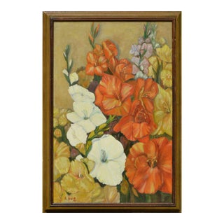 Gladiolas in Bloom - 1970's Floral Still Life by B Isbill For Sale