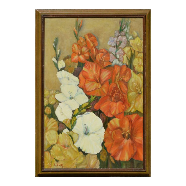 Gladiolas in Bloom - 1970's Floral Still Life by B Isbill For Sale