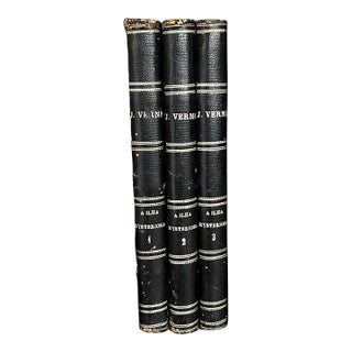 Late 19th Centrury Jules Verne’s the Mysterious Island Leather Bound Portuguese Edition Books- Set of 3 For Sale