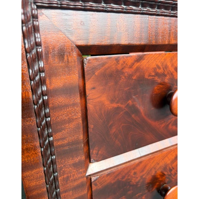 True antique with this flame mahogany chest. Insanely beautiful and rich grain patterns that speak for themselves. Perfect...