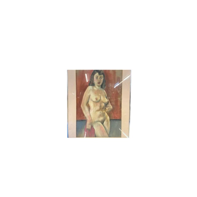 Vintage Oil Pastel Drawing on Paper of a Nude Woman Circa 1950’s, Framed For Sale - Image 4 of 12