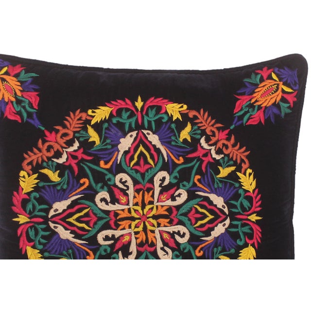 2020s Boho Chic Hand Embroidered Royal Blue Velvet Pillow For Sale - Image 5 of 8