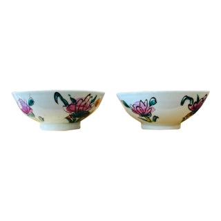 Antique Chinese Famille Rose Porcelain Bowls - Pair For Sale