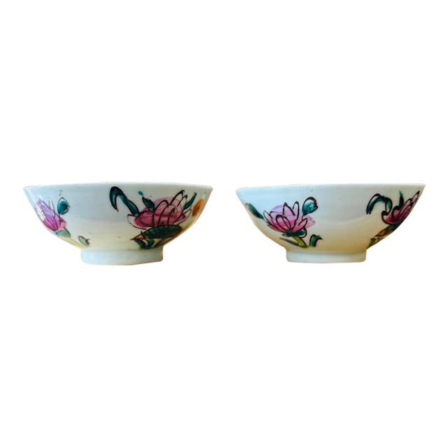 Antique Chinese Famille Rose Porcelain Bowls - Pair For Sale