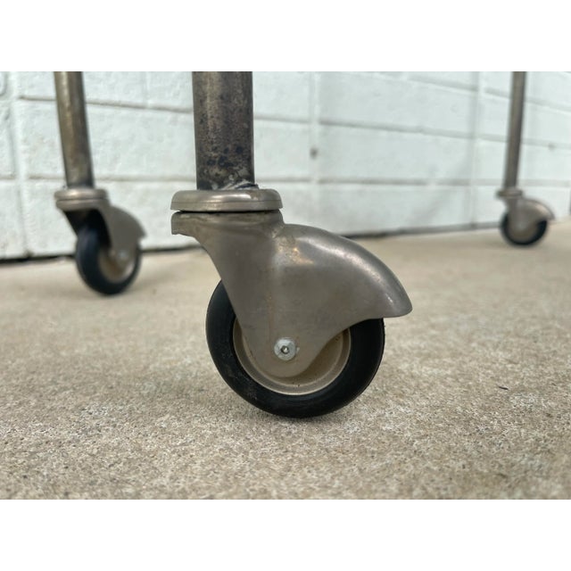 Antique English Silver Plated Two-Tiered Collapsable Rolling Bar Cart For Sale - Image 9 of 13