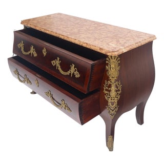 Louis XV Bombe Style Bronze Mounted Mahogany Rouge Marble Top Commode Dresser For Sale