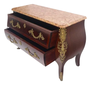 Louis XV Bombe Style Bronze Mounted Mahogany Rouge Marble Top Commode Dresser