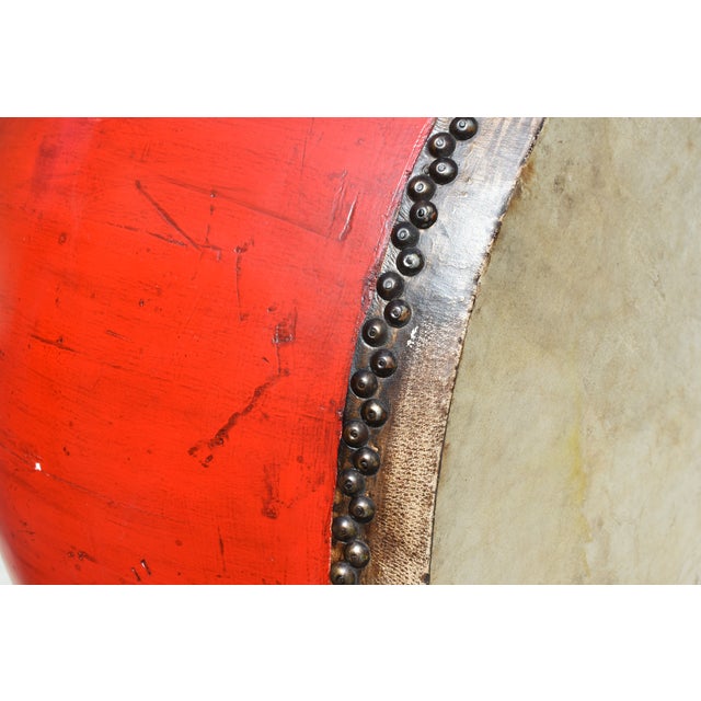 Monumental Antique 48" Chinese Ceremonial Drum Red Lacquered For Sale - Image 18 of 18