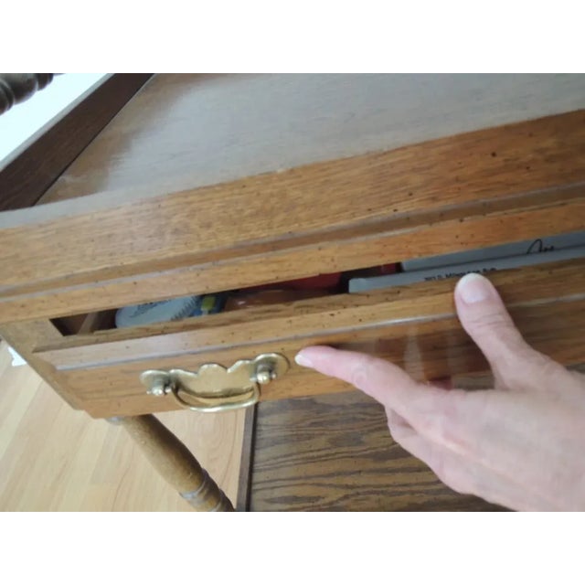 1970s Colonial Style Serving Cart Oak Wood Tea Cart For Sale - Image 10 of 13