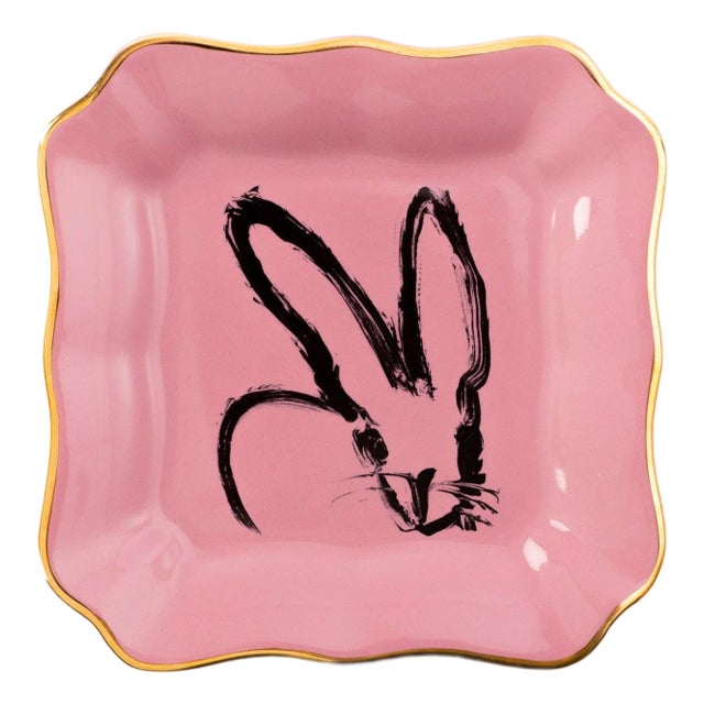 Hunt Slonem Bunny Portrait Plate, Pink For Sale