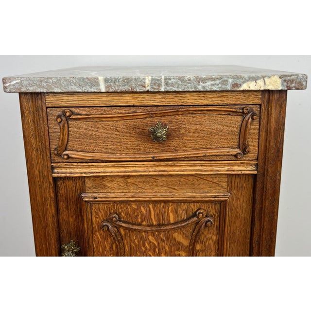 Antique French Marble Top Oak Carved Nightstands For Sale - Image 5 of 11
