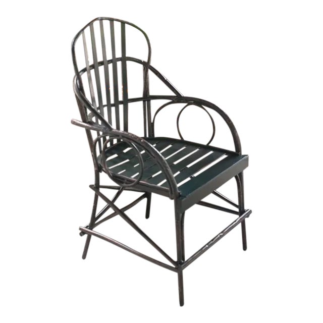 Faux Bois Aluminum Arm Chair - Dark Green For Sale