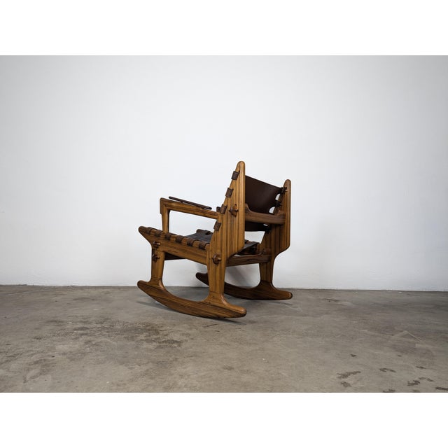 1960s Mid Century Modern Leather & Rosewood Rocking Chair by Angel Pazmino For Sale - Image 10 of 12