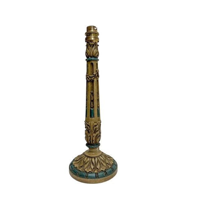 Carved Wood Polychrome Painted Table Lamp, 1940s For Sale - Image 3 of 12