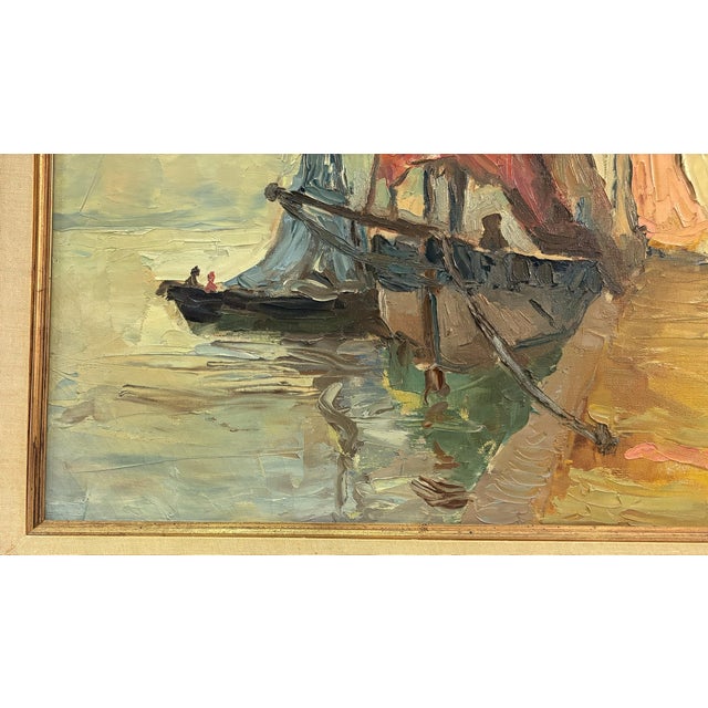 Early 20th Century Original Framed Oil Painting on Canvas 'Seaside Dock' Attributed to Louise Minert Kelly (American 1876-1945) For Sale - Image 10 of 17