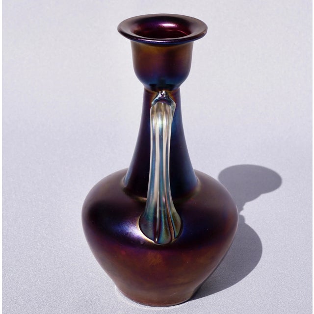 Late 19th Century Loetz Rubin Matte Iris Handles Ewer Vase, 1898 For Sale - Image 5 of 9