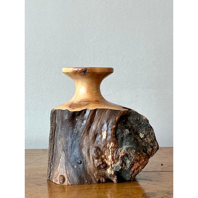 Vintage Boho Hand Carved Cypress Knot Vase For Sale - Image 10 of 12