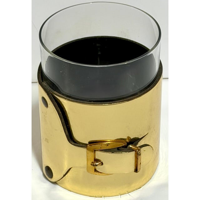 Late 20th Century 6 Italian Gold-Plated Leather Horsebit Old Fashioned Glasses, Style of Gucci For Sale - Image 11 of 14