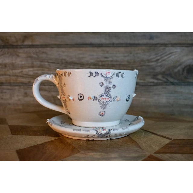 Contemporary Early 21st Century Artisan Large Porcelain Cup and Saucer Set- 2 Pieces For Sale - Image 3 of 13