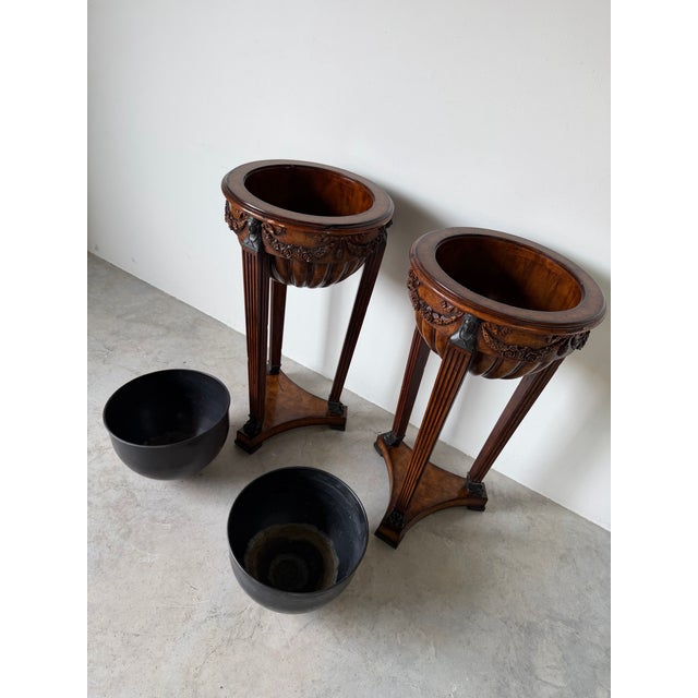 1990s Theodore Alexander Neoclassical Style Carved Mahogany Plant Stands – A Pair For Sale - Image 5 of 12