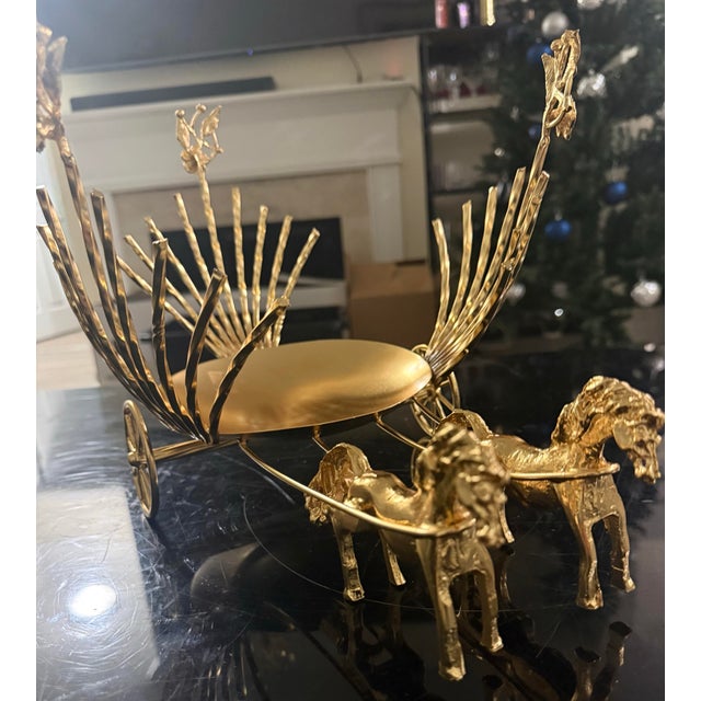 Vintage Neoclassical Gold Plated Fantasy Horse Carriage Candy Dish 1950s 15in For Sale In Atlanta - Image 6 of 8