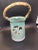 Vintage Handcrafted Lantern With Bamboo Handle, Made in Hawaii and Celadon paint
