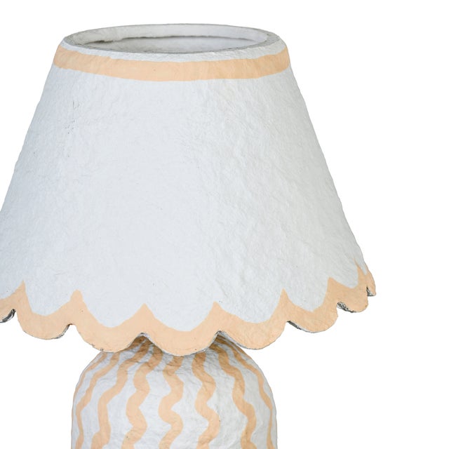 Blum Scalloped Squiggle Cotton Mache Table Lamp, Peach For Sale - Image 4 of 6