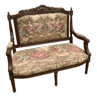 Vintage Bench With Tapestry For Sale