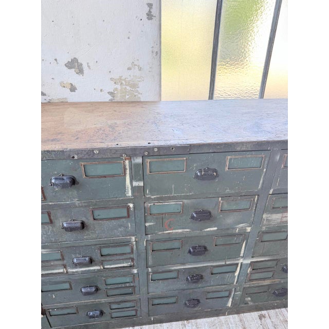 Blue Patinated Oak and Beech Workshop Cabinet with Drawers, 1950s For Sale - Image 12 of 18