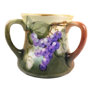 Large William Guerin Limoges Three Handle Hand Painted Pot For Sale