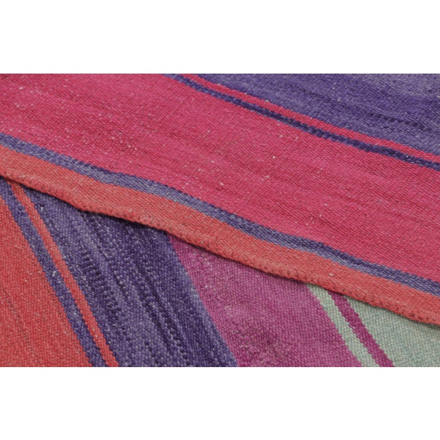 Textile Vintage Peruvian Square Kilim, Vibrant Polychromatic Stripes - Rug & Kilim For Sale - Image 7 of 7