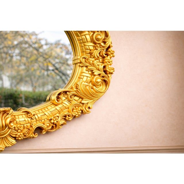 1980 French Louis XVI Gold Beech Oval Wall Mirror For Sale - Image 6 of 9