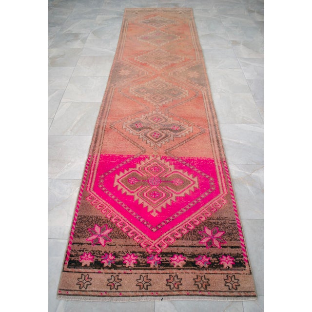 Terra Cotta Hand-Knotted Turkish Kurdish Runner Rug 3′ × 12′ For Sale - Image 8 of 13