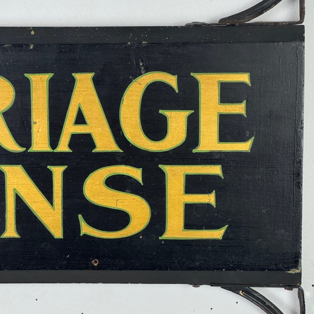Early 20th Century "Marriage License" Wood Sign in Gold Letters and With Original Brackets For Sale - Image 4 of 9